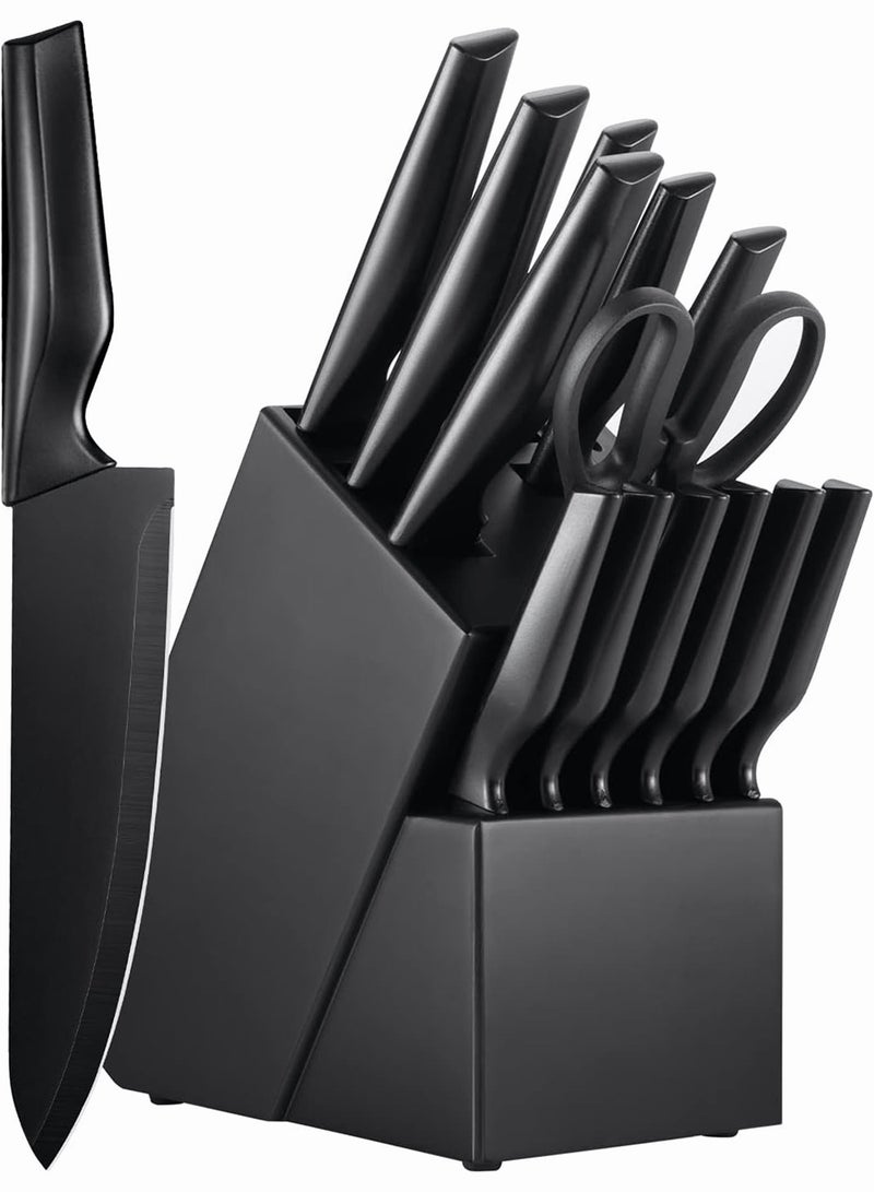 Knife Set for Kitchen, 15 Pcs Kitchen Knife Set with Built-in Knife Sharpener, Dishwasher Safe, Stainless Steel Knife Block Set for Chopping, Slicing, Dicing&Cutting  - Image 1