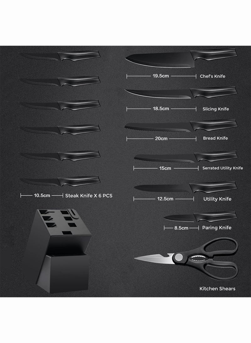 Knife Set for Kitchen, 15 Pcs Kitchen Knife Set with Built-in Knife Sharpener, Dishwasher Safe, Stainless Steel Knife Block Set for Chopping, Slicing, Dicing&Cutting  - Image 2