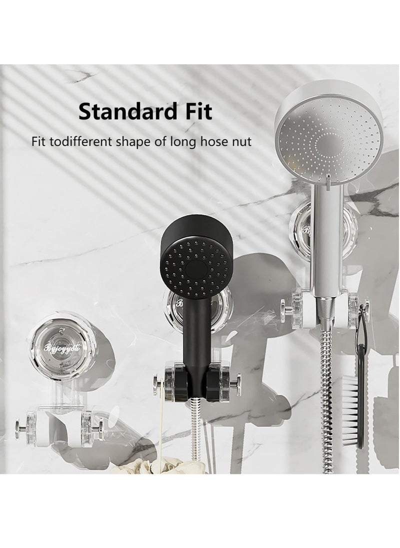 Shower Head Holder with 2 Hanger Hooks, Adjustable Height Handheld Suction Cup Shower Sprayer Holder Releases and Reposition Easily，Wall Mounted No Need to Drill Holes (Transparent) - Image 3