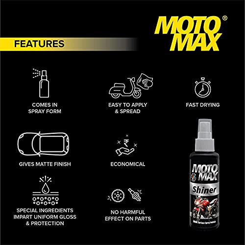 Motomax Shiner Multi surface Spray Polish 100ml, Pack of 2 |Instantly Cleans, Polishes and Shines Motorbikes, Scooters, Cars | Useful for Plastic, Metal, Tyre & Rubber Part - Image 2