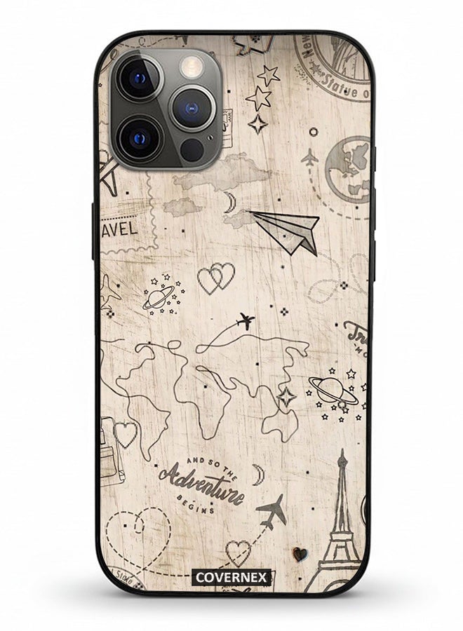 Covernex Apple iPhone 12 Pro Protective Case Cover Printed Featuring Wonderlust Sketch World Map - Image 2