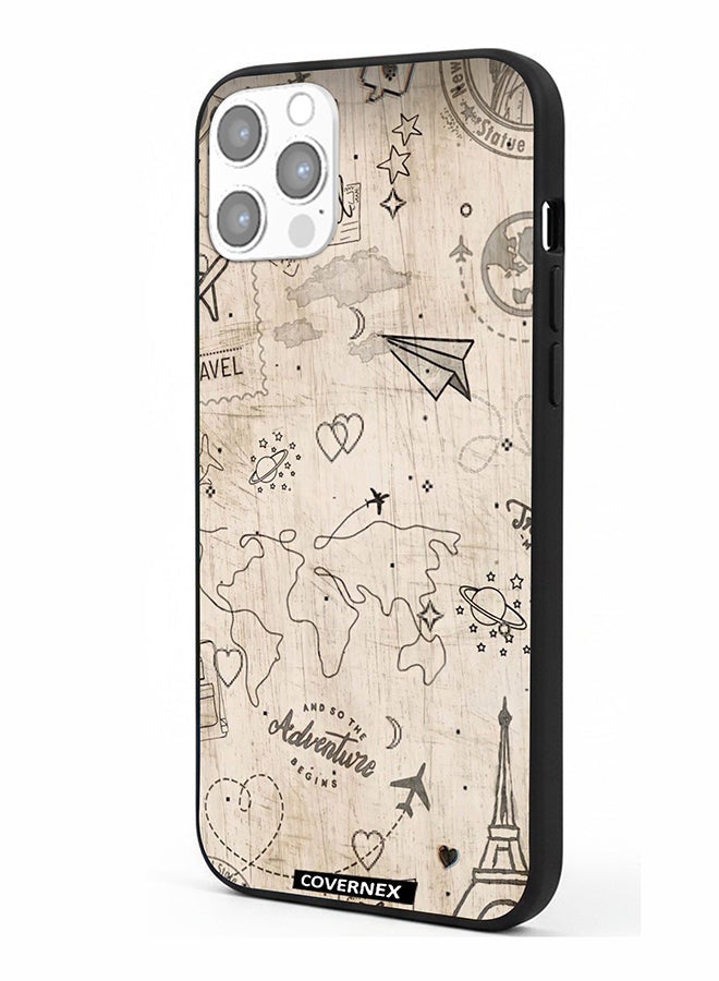 Covernex Apple iPhone 12 Pro Protective Case Cover Printed Featuring Wonderlust Sketch World Map - Image 1