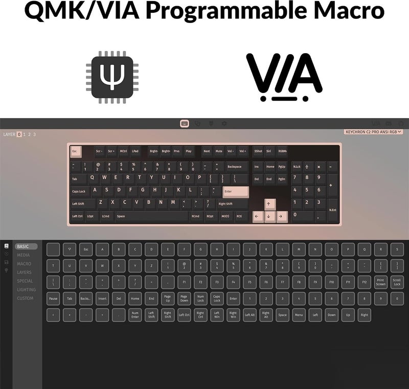 Keychron C2 Pro Wired Custom Mechanical Keyboard - Full Size Layout, QMK/VIA Programmable, White Backlit with Tactile Brown Switch - Image 2