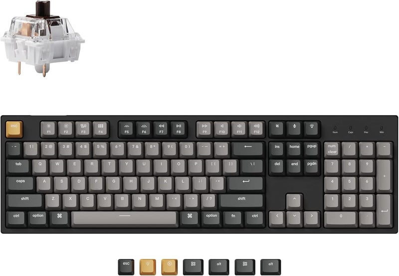 Keychron C2 Pro Wired Custom Mechanical Keyboard - Full Size Layout, QMK/VIA Programmable, White Backlit with Tactile Brown Switch - Image 1