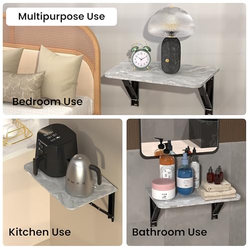 MY ARMOR Wall Mount Table Foldable | Wooden Folding Wall Study Table with Drawer | Space Saving Laptop Desk for Home & Office | Wall Mounted Foldable Table | Marble Grey | 24 x 16 Inches - Image 5