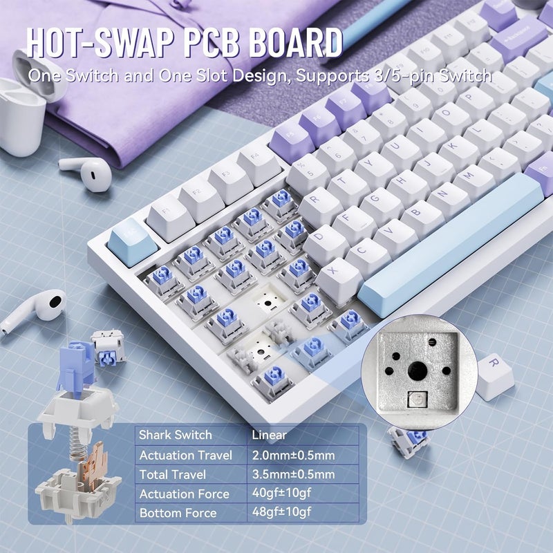 MAMBASNAKE Attack Shark X820 Ultra Wireless Mechanical Gaming Keyboard 2.4G/BT/USB C, QWERTY TKL 75% Gasket Hot Swap, TFT Screen & Volume Knob, LIGHTSYNC RGB Chroma, Coiled Cable - Shark Switch/Purple - Image 3