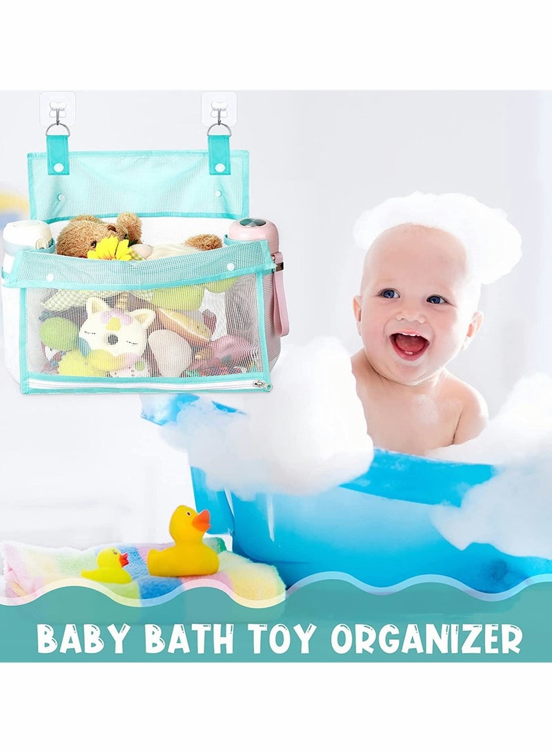 Excefore 2 Pcs Mesh Bath Toy Organizer, Bath Toy Storage for Baby Toys with 4 Pcs Suction and Adhesive Hooks - Image 2