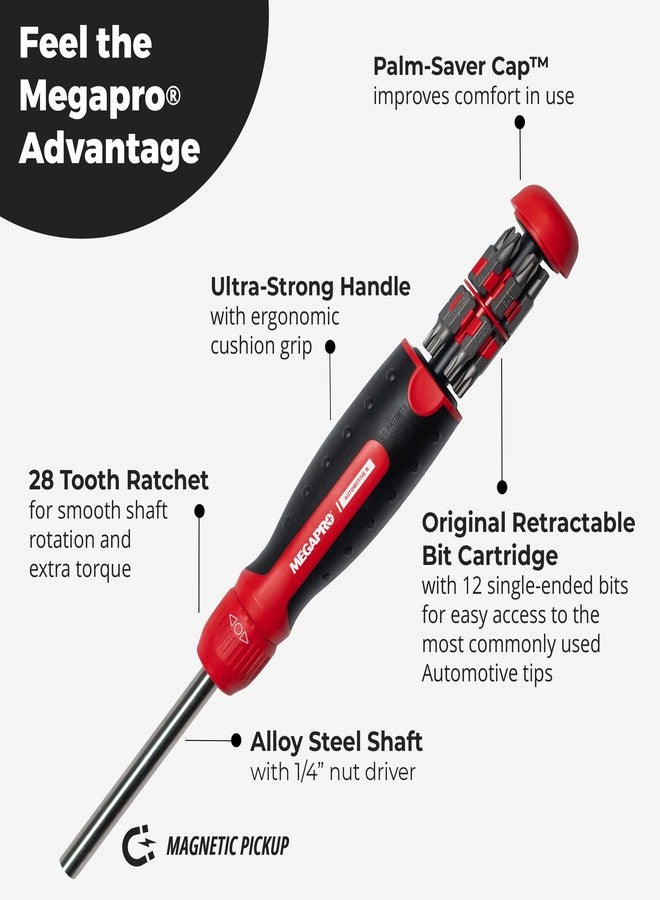 Megapro Automotive Screwdriver Set | One Multi-Bit Screwdriver with ¼” Hex Shaft | Phillips, Torx | Compact Automotive Bit Set (Ratcheting) - Image 3