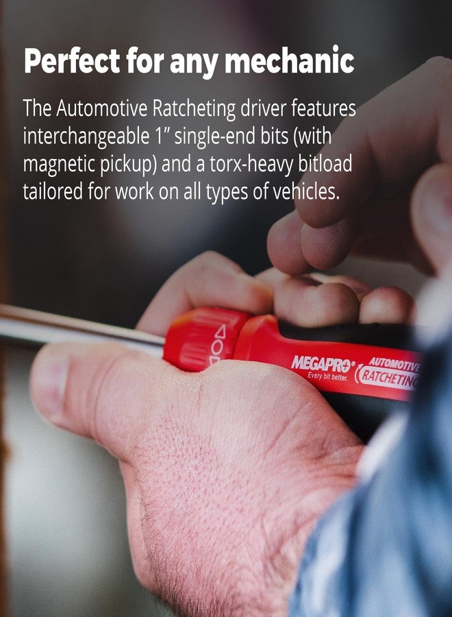 Megapro Automotive Screwdriver Set | One Multi-Bit Screwdriver with ¼” Hex Shaft | Phillips, Torx | Compact Automotive Bit Set (Ratcheting) - Image 4