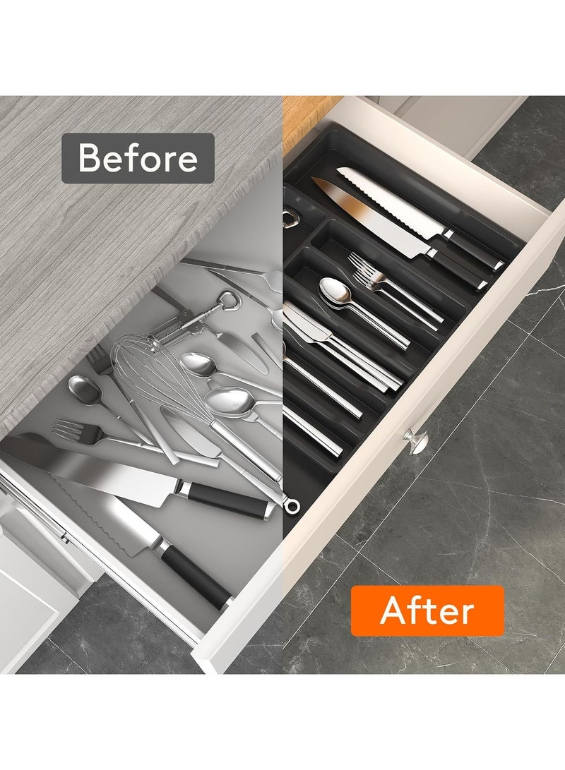 general Silverware Drawer Organizer Expandable Utensil Tray for Kitchen and Cutlery Holder Adjustable Plastic Storage for Spoons Forks Knives Large - Image 4