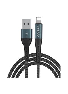 Yesido CA63 Data Cable 2 Meter Aluminum Alloy Nylon Braided Fast Charging Data Cable USB to Lightning Interface Devices Data Cable - Black