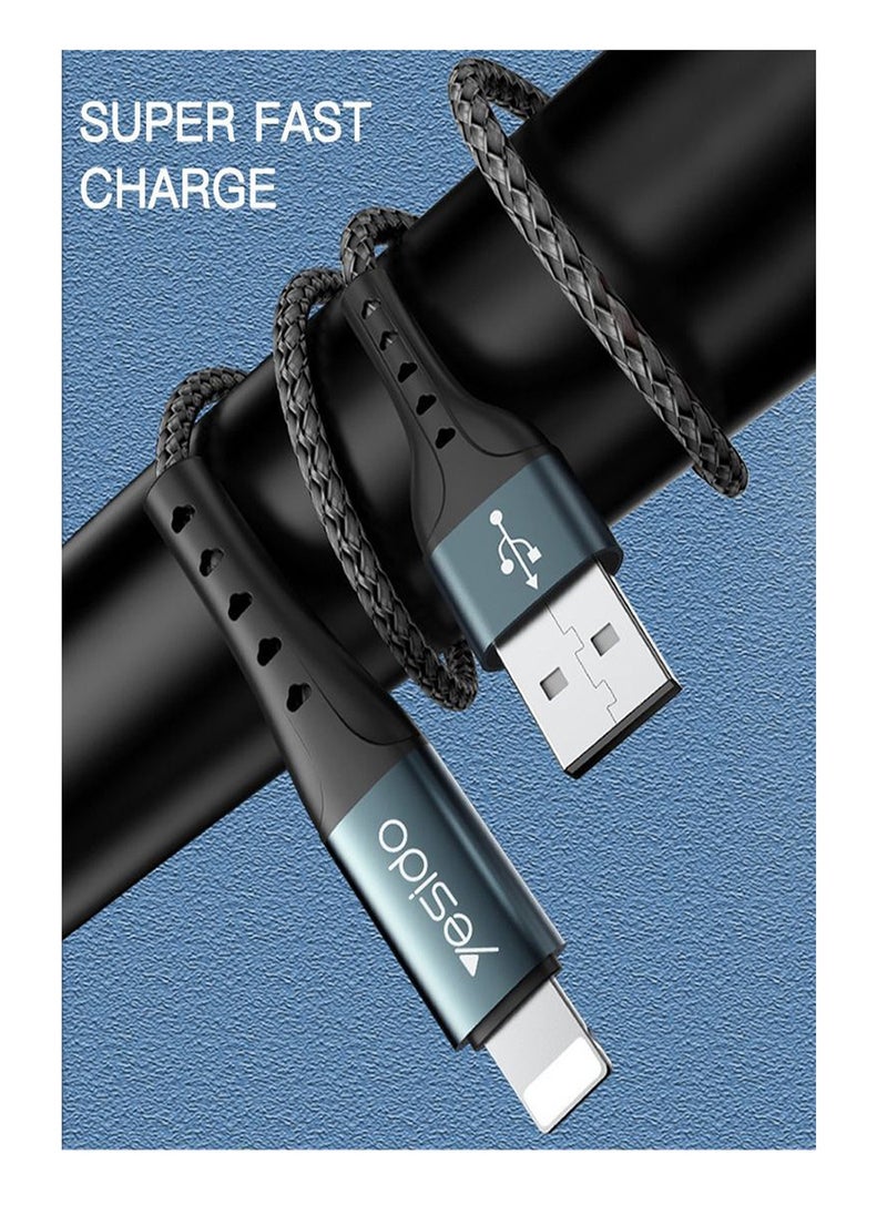 Yesido - Yesido CA63 Data Cable 2 Meter Aluminum Alloy Nylon Braided Fast Charging Data Cable USB to Lightning Interface Devices Data Cable - Black - Image 1