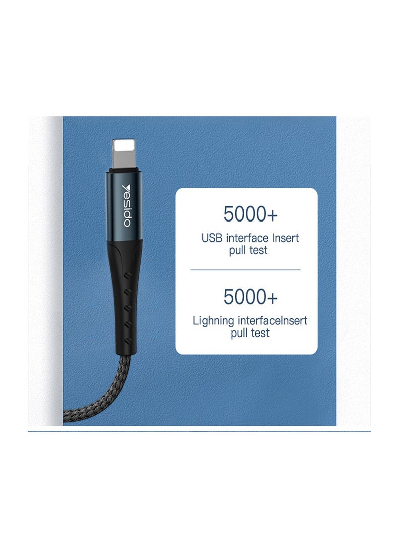 Yesido - Yesido CA63 Data Cable 2 Meter Aluminum Alloy Nylon Braided Fast Charging Data Cable USB to Lightning Interface Devices Data Cable - Black - Image 1