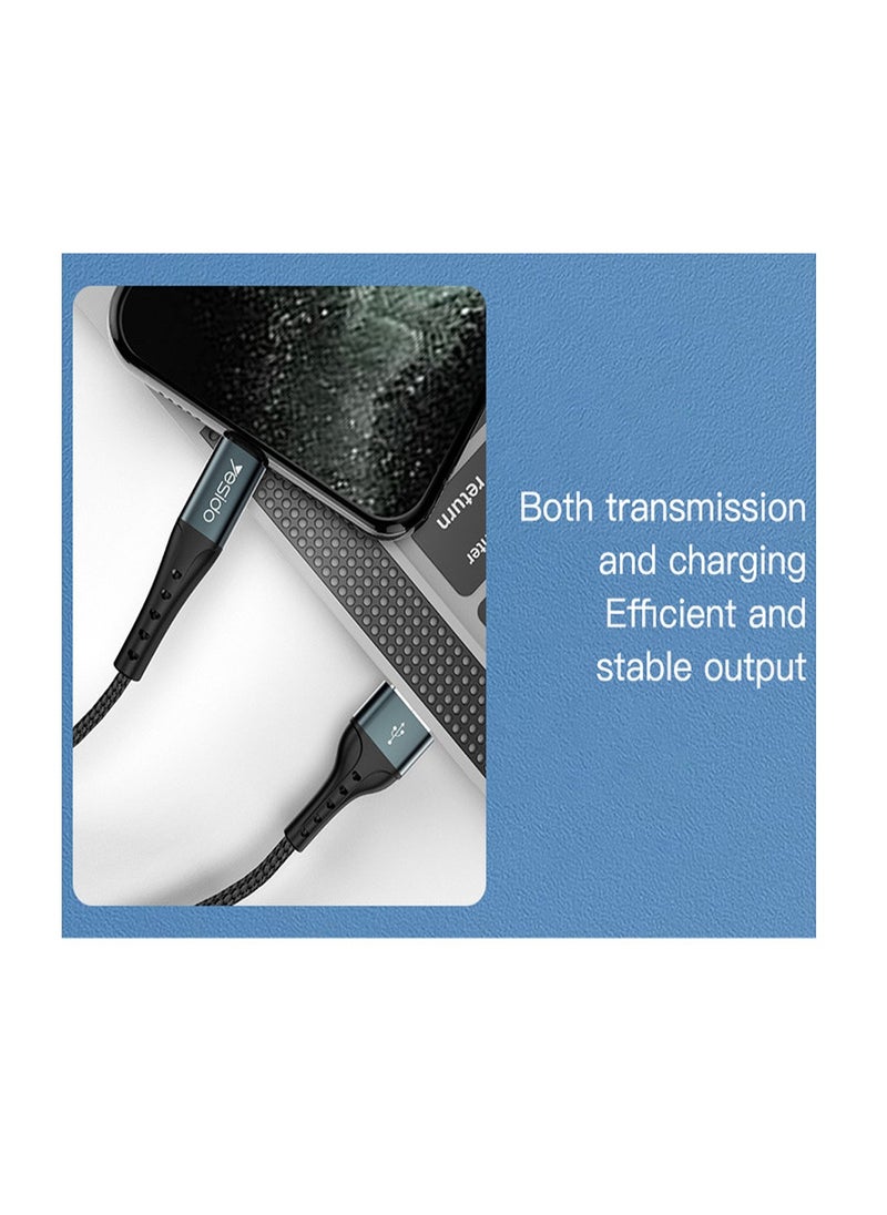 Yesido - Yesido CA63 Data Cable 2 Meter Aluminum Alloy Nylon Braided Fast Charging Data Cable USB to Lightning Interface Devices Data Cable - Black - Image 1