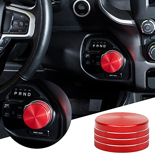 JWWY Gear Shift Shifter Switch Knob Transmission Gear Lever Gearstick Selector Knob Cover Trim for Dodge 2018-2025+ Dodge RAM 1500 Interior Accessories Special Editions, Red Aluminum Alloy - Image 1