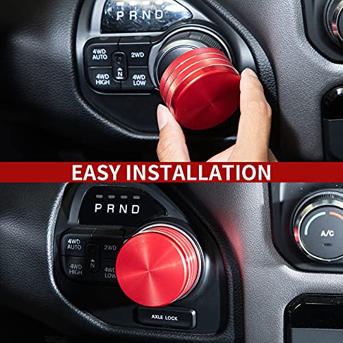 JWWY Gear Shift Shifter Switch Knob Transmission Gear Lever Gearstick Selector Knob Cover Trim for Dodge 2018-2025+ Dodge RAM 1500 Interior Accessories Special Editions, Red Aluminum Alloy - Image 4