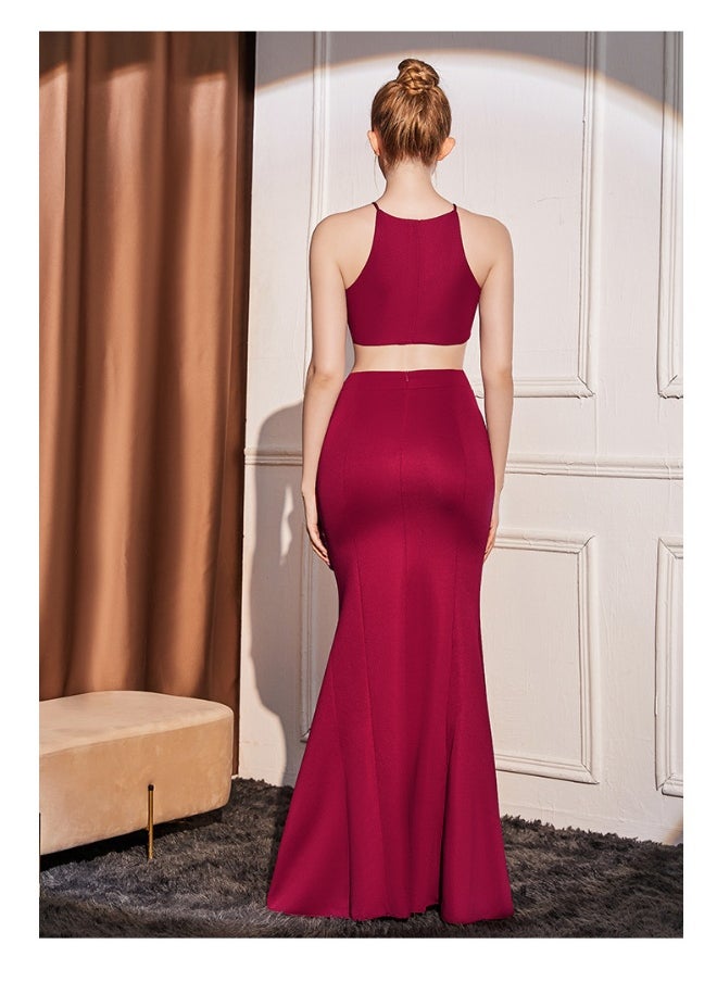 Loquat Elegant High-End Evening Gown with Halter Neck and Mermaid Train  - Image 2