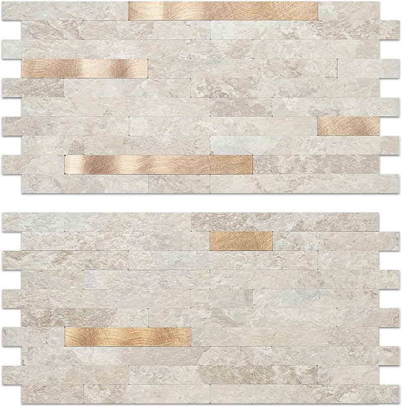 AULIGET Faux Stone Peel and Stick Backsplash, Beige Marble Look PVC Wall Tiles Stick on Backsplash, 2 - Image 1