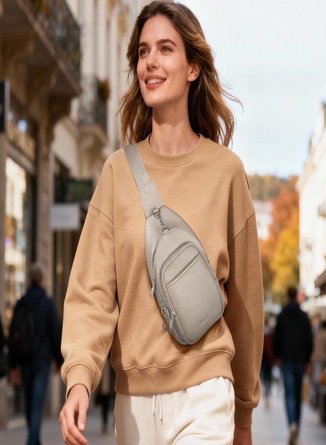 بيفن حقيبة كتف صغيرة من الجلد الطبيعي للنساء من بيفن، مضادة للسرقة، حقيبة صدر متعددة الجيوب مع فتحات لبطاقات RFID، بيج رمادي، 11 بوصة × 6 بوصة × 2.5 بوصة، حقيبة كتف - Image 2