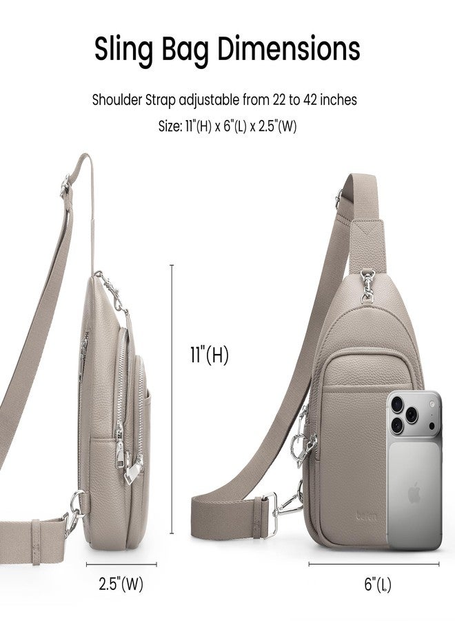بيفن حقيبة كتف صغيرة من الجلد الطبيعي للنساء من بيفن، مضادة للسرقة، حقيبة صدر متعددة الجيوب مع فتحات لبطاقات RFID، بيج رمادي، 11 بوصة × 6 بوصة × 2.5 بوصة، حقيبة كتف - Image 5