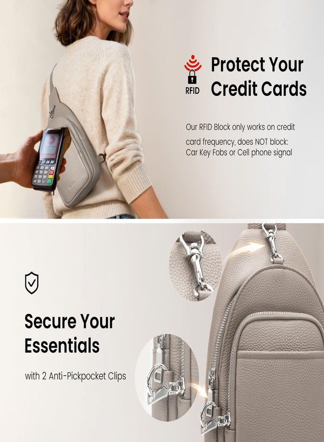 بيفن حقيبة كتف صغيرة من الجلد الطبيعي للنساء من بيفن، مضادة للسرقة، حقيبة صدر متعددة الجيوب مع فتحات لبطاقات RFID، بيج رمادي، 11 بوصة × 6 بوصة × 2.5 بوصة، حقيبة كتف - Image 3