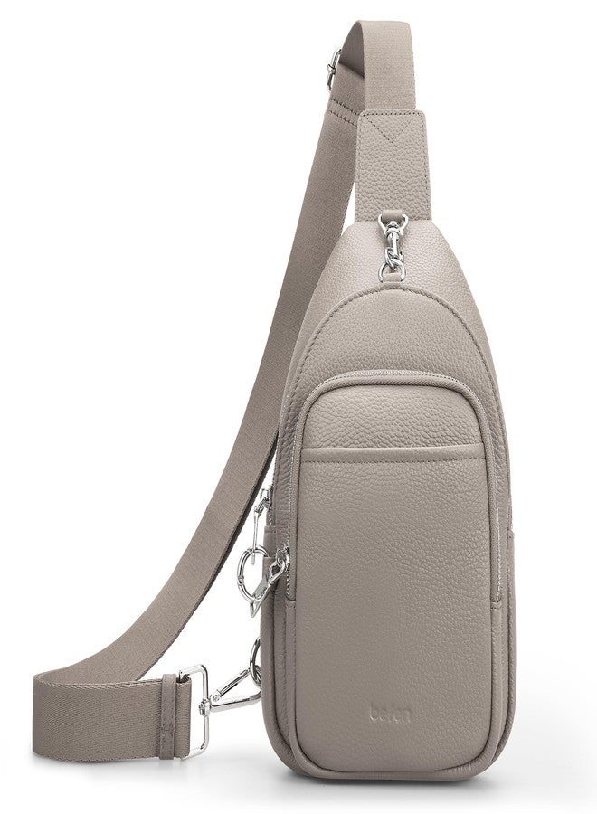 بيفن حقيبة كتف صغيرة من الجلد الطبيعي للنساء من بيفن، مضادة للسرقة، حقيبة صدر متعددة الجيوب مع فتحات لبطاقات RFID، بيج رمادي، 11 بوصة × 6 بوصة × 2.5 بوصة، حقيبة كتف - Image 1