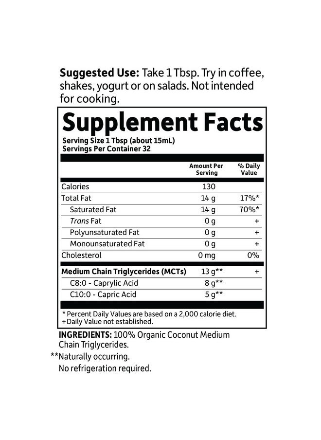 Garden of Life - Garden of Life Dr. Formulated Brain Health 100% Organic Coconut MCT Oil 16 fl oz Unflavored, 13g MCTs, Keto & Paleo Diet Friendly Body & Brain Fuel, Certified Non-GMO Vegan & Gluten Free, Hexane-Free - Image 1