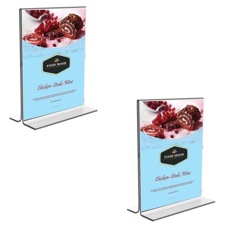 CPI 4 X 6 Inch (A6) T Shape Acrylic Sign Holder Double Side Table Menu Stand, Clear Plastic Desktop Display Perfect for Restaurants, Promotions, Photo Frames, School, Office, Hotel, Party (Set of 2) - Image 1