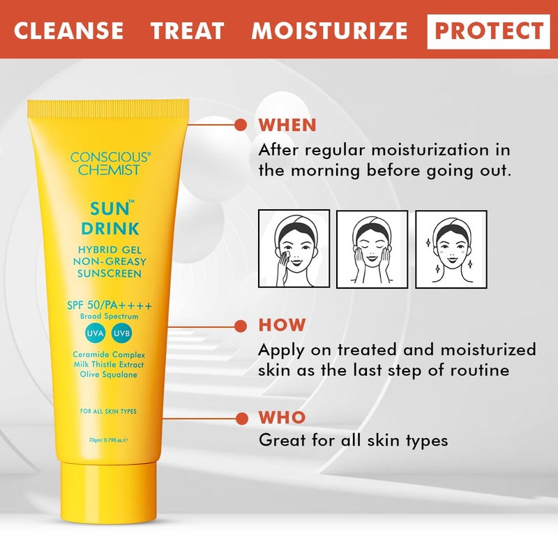 Conscious Chemist Dewy Ceramide Sunscreen SPF 50 PA  For Oily Skin  UVAUVB  Blue Light Protection  FragranceFree  For Men  Women All Skin Type  Sun Drink  20g - Image 4