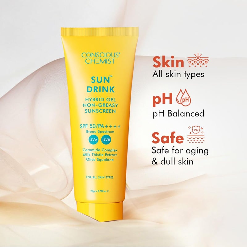 Conscious Chemist Dewy Ceramide Sunscreen SPF 50 PA  For Oily Skin  UVAUVB  Blue Light Protection  FragranceFree  For Men  Women All Skin Type  Sun Drink  20g - Image 5