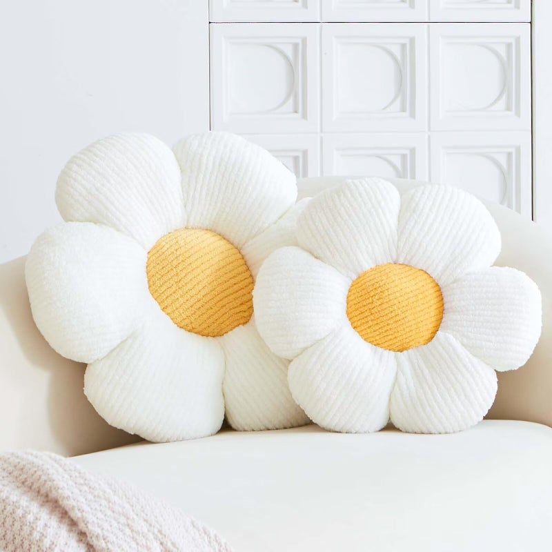 VBGYA White Flower Decorative Throw Pillows - Cute Daisy Shaped Plush Pillow, Soft 14.9" Floor Seat Cushion - Image 2