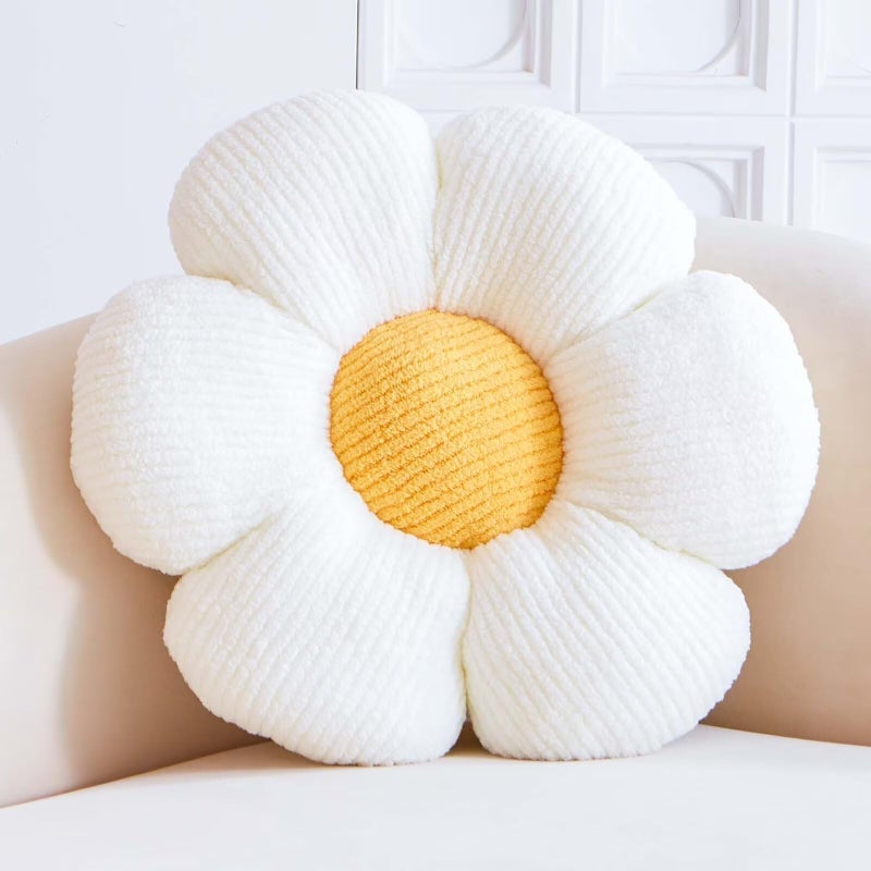 VBGYA White Flower Decorative Throw Pillows - Cute Daisy Shaped Plush Pillow, Soft 14.9" Floor Seat Cushion - Image 1