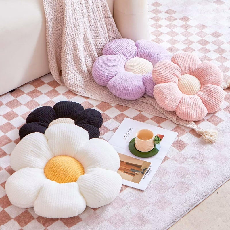 VBGYA White Flower Decorative Throw Pillows - Cute Daisy Shaped Plush Pillow, Soft 14.9" Floor Seat Cushion - Image 5