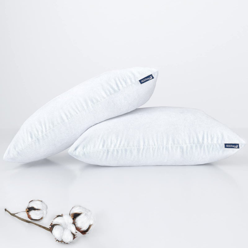 Moonsea Waterproof Zippered Pillow Protector  2 Pack Queen Size 20 x 30 Inch Pillow Protector  Cotton Terry Pillow Covers Encasement  Pillow Case White  - Image 1