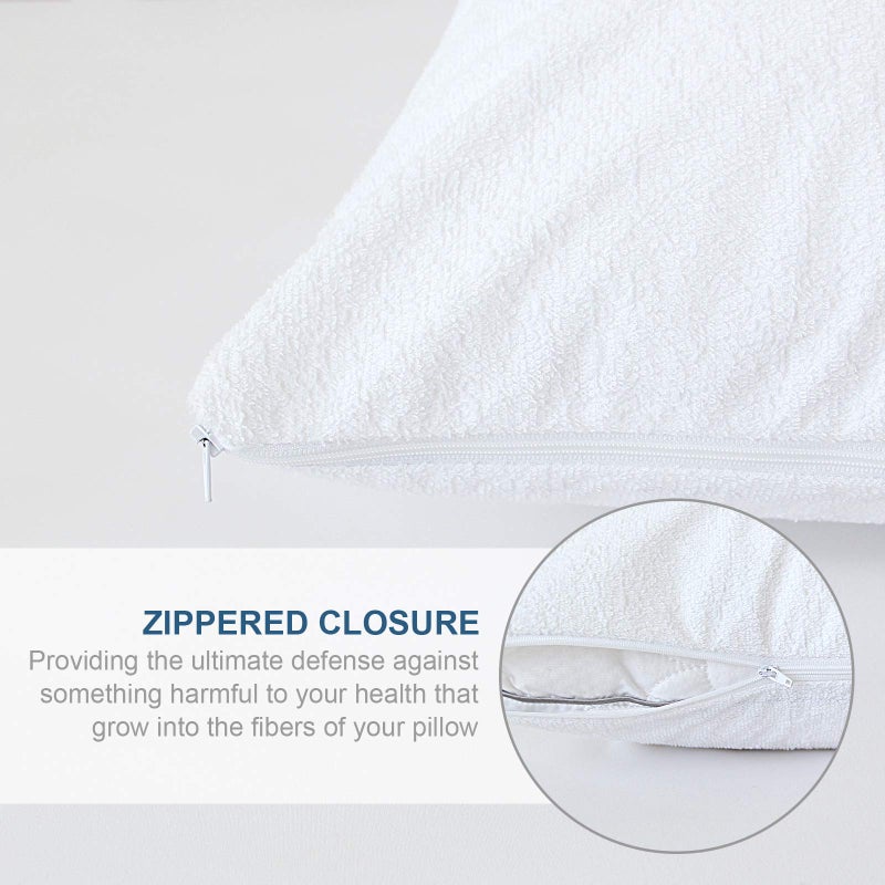 Moonsea Waterproof Zippered Pillow Protector  2 Pack Queen Size 20 x 30 Inch Pillow Protector  Cotton Terry Pillow Covers Encasement  Pillow Case White  - Image 5