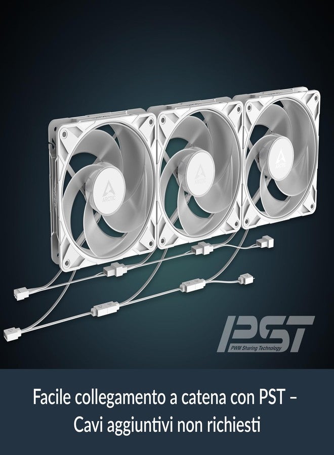 أركتيك مروحة ARCTIC P12 Pro Reverse A-RGB - مروحة ممتازة مقاس 120 مم بتدفق هواء عكسي، مروحة PWM مع موزع كابل Y، سرعة دوران من 500 إلى 3000 دورة في الدقيقة، 0 دورة في الدقيقة <5% PWM، إضاءة RGB رقمية 5 فولت، محمل هيدروديناميكي، 4 دبابيس - أبيض - Image 5