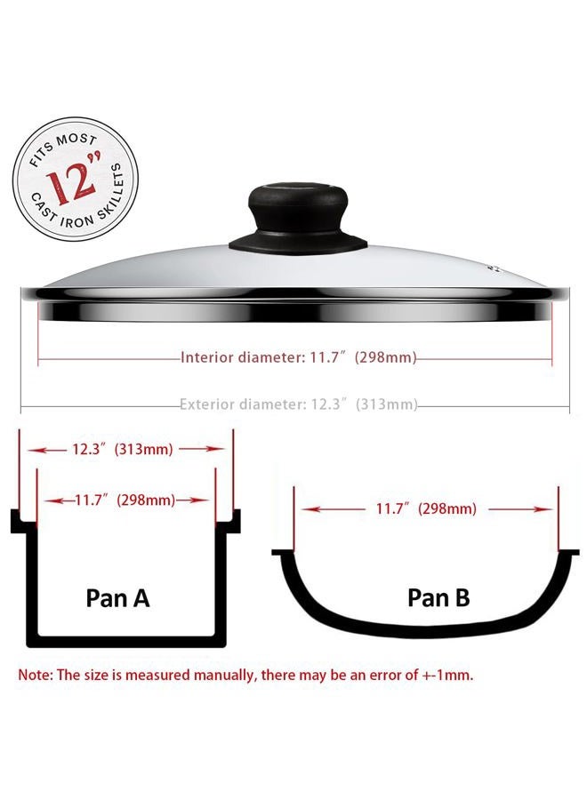 ZUIHUI 12 Inch Tempered Glass Pot Lid Compatible with Lodge 12 Inch Cast Iron Skillets, 7 Quart Dutch Ovens and Fits Other 12" Frying Pan, Fry Pan, Skillet, Wok, Clear - Image 2