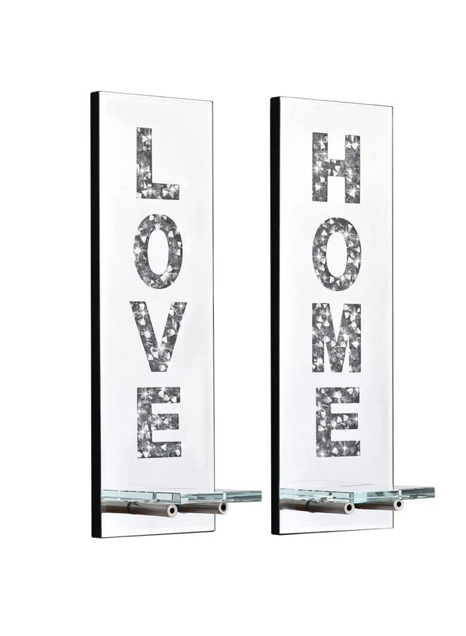 Pibeyer Crystal Crush Diamond Wall Candle Holder Set of 2, Silver Mirrored Candle Sconces Wall Decor, Love & Home Letter Home Decoration for Living Room，Dining Room and Bedroom - Image 2
