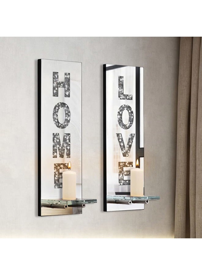 Pibeyer Crystal Crush Diamond Wall Candle Holder Set of 2, Silver Mirrored Candle Sconces Wall Decor, Love & Home Letter Home Decoration for Living Room，Dining Room and Bedroom - Image 3