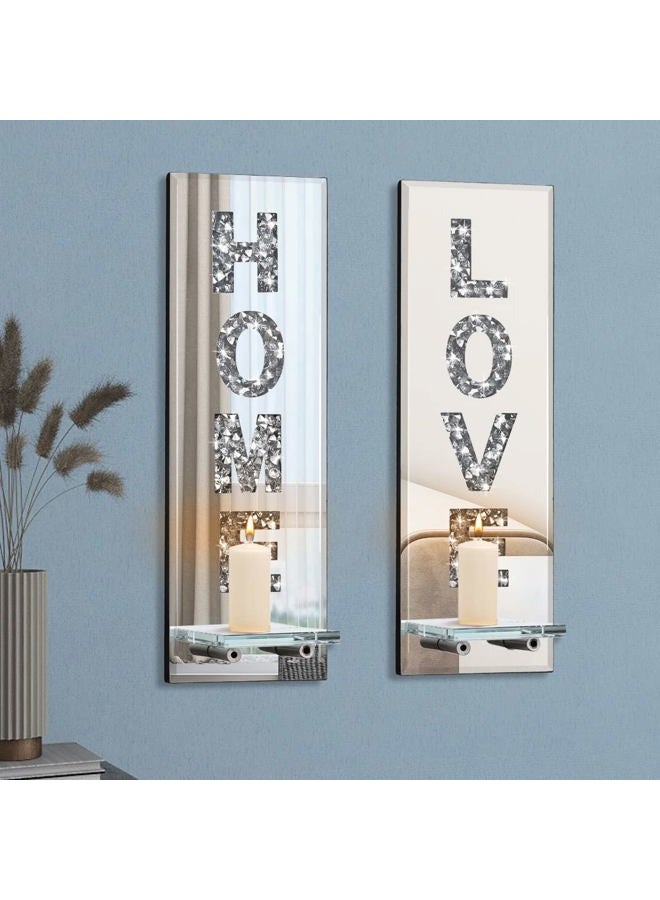 Pibeyer Crystal Crush Diamond Wall Candle Holder Set of 2, Silver Mirrored Candle Sconces Wall Decor, Love & Home Letter Home Decoration for Living Room，Dining Room and Bedroom - Image 4