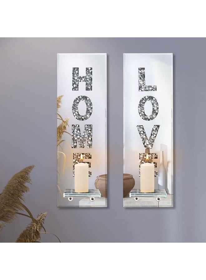 Pibeyer Crystal Crush Diamond Wall Candle Holder Set of 2, Silver Mirrored Candle Sconces Wall Decor, Love & Home Letter Home Decoration for Living Room，Dining Room and Bedroom - Image 5