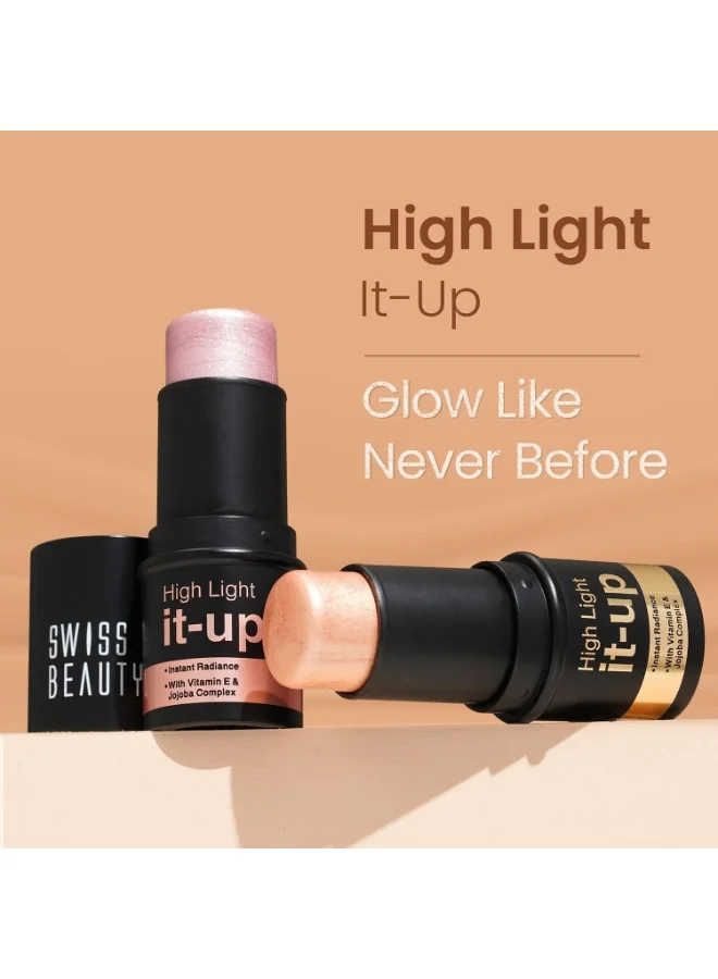 Swiss Beauty Swiss Beauty High Light It-Up Highlighter | With Vitamin E & Jojoba Complex | Instant Radiant Glow | Long-Lasting | Creamy & Blendable | Twist-Up Format | Shade- Pearl Glow, 8g