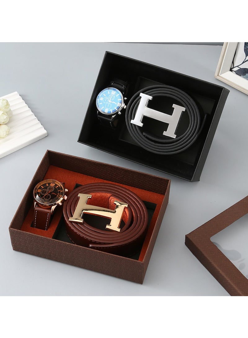 3 Piece set Coffee color Gift Combo for Men，With Belts, Watches and Gift Boxes - Image 2