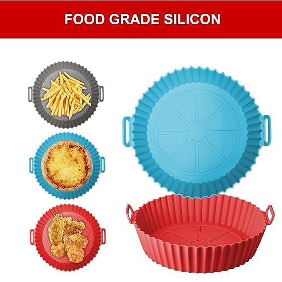 ZOMBULA ZOMBULA Air Fryer Silicone LinersPack of 3 Reusable Airfryer Silicone Pot Food Grade Air Fryer Liners 85 inch Easy Cleaning Silicone Air Fryer Baking Tray with Brush and thonegs  - Image 3