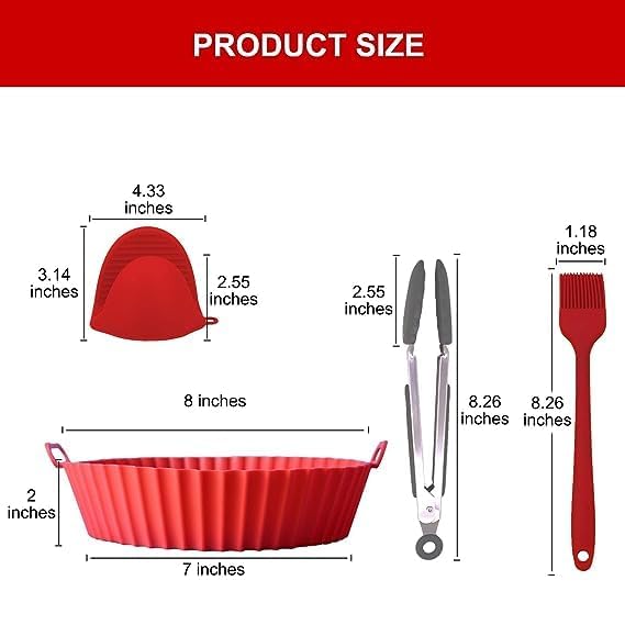 ZOMBULA ZOMBULA Air Fryer Silicone LinersPack of 3 Reusable Airfryer Silicone Pot Food Grade Air Fryer Liners 85 inch Easy Cleaning Silicone Air Fryer Baking Tray with Brush and thonegs  - Image 2