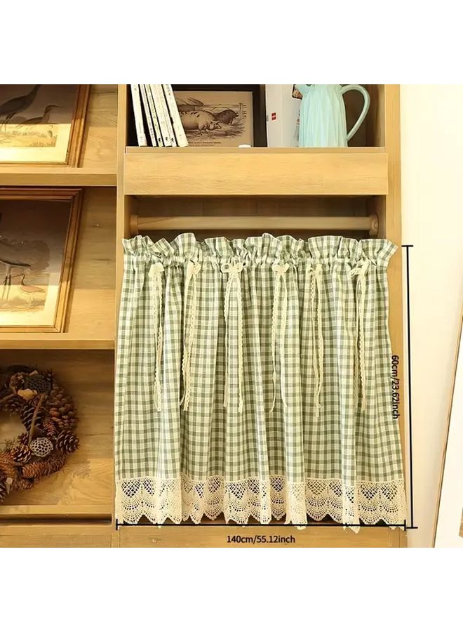 Green Plaid Gingham Checkered Rod Pocket Semi Blackout Curtain 53x35 Inch - Image 3