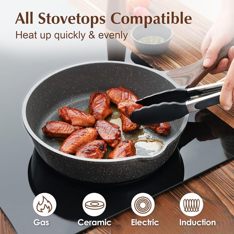 Nonstick Deep Frying Pan Skillet, 26cm Saute Pan with Lid, Stay-cool Handle, Chef Pan Healthy Stone Cookware Cooking Pan, Induction Compatible - Image 3