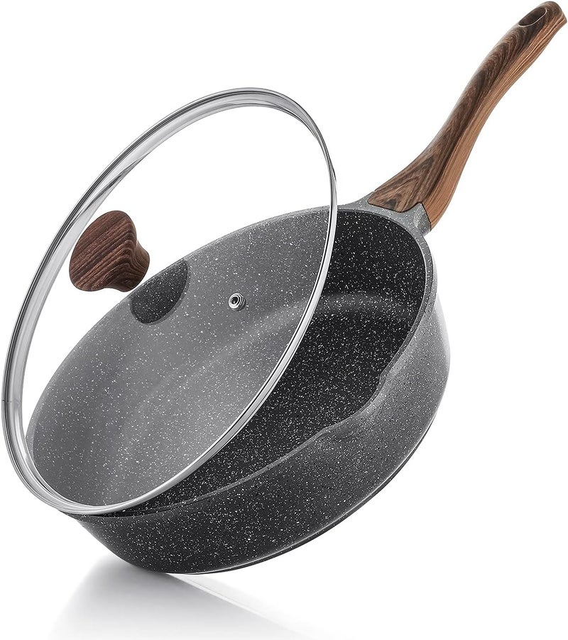 Nonstick Deep Frying Pan Skillet, 26cm Saute Pan with Lid, Stay-cool Handle, Chef Pan Healthy Stone Cookware Cooking Pan, Induction Compatible - Image 1