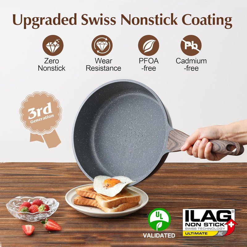 Nonstick Deep Frying Pan Skillet, 26cm Saute Pan with Lid, Stay-cool Handle, Chef Pan Healthy Stone Cookware Cooking Pan, Induction Compatible - Image 2