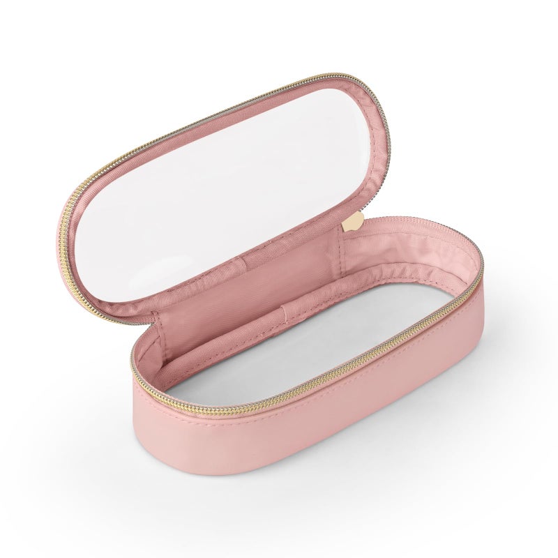 Soimeat Clear Travel Makeup Brush Holder, Leather Makeup Brush Toiletry Bag, Portable Cosmetic Brush Case, Transparent Waterproof Makeup Brush Storage Bag, Pink - Image 1